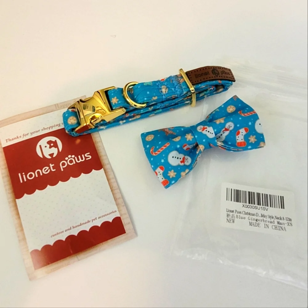Lionet Paws Christmas Collar & Bow Tie  Blue Size XS